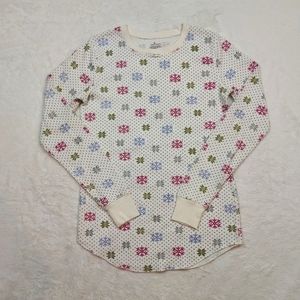 Cuddl Duds White/Cream Snowflakes Long Sleeve Base Layer Pajama Top Size S